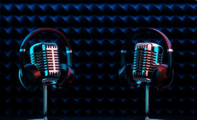 Vintage microphones with headphones